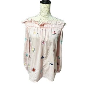 V Cristina Off-shoulder Embroidered Pink Top